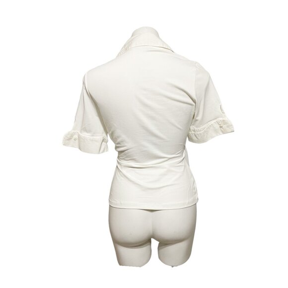 Anne Fontaine Size 4 White Faux Wrap 1/2 Sleeve Peroline Jersey Blouse - Picture 4 of 7